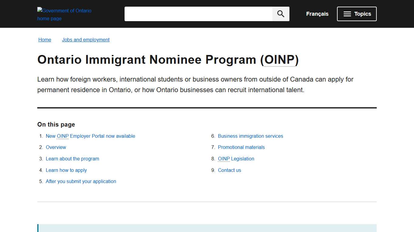 Ontario Immigrant Nominee Program (OINP) ontario.ca
